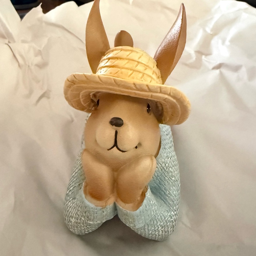 Boy Bunny Wearing Blue Shirt & Straw Hat